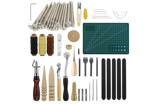 59PCs Leather Craft Tools Kit Tools DIY Groover Punch Kit Stiching Carving Craft Sewing