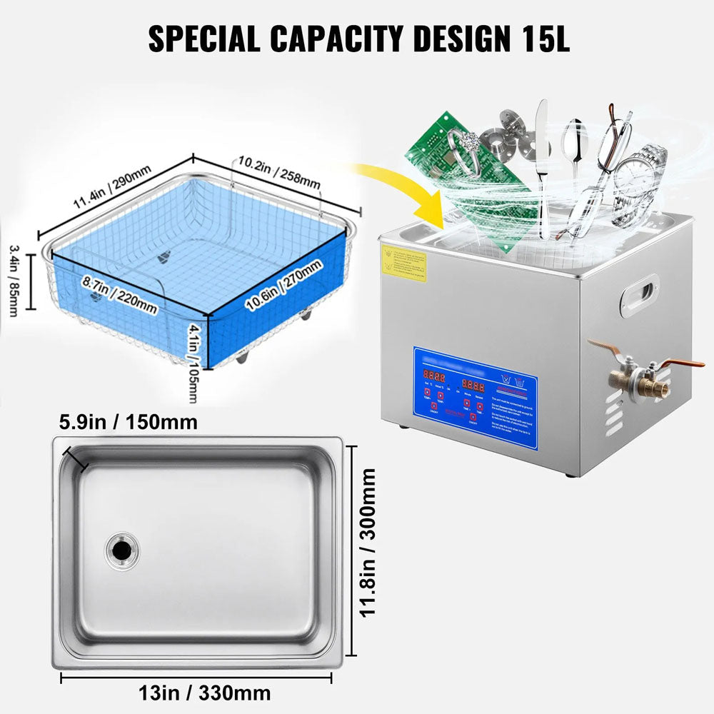 15L Ultrasonic Cleaner - Heated Ultrasonic Cleaning Machine