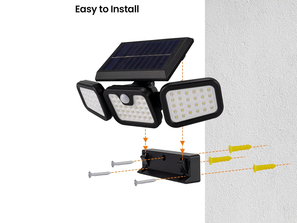 3-Headed Outdoor Solar Motion Sensor Light 74LED