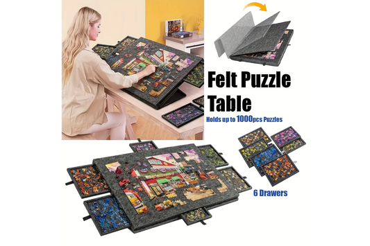 Tilting Portable Jigsaw Puzzle Table with 2 in 1 Stand & Cover Lightweight Felt Puzzle Board with 6 Drawers