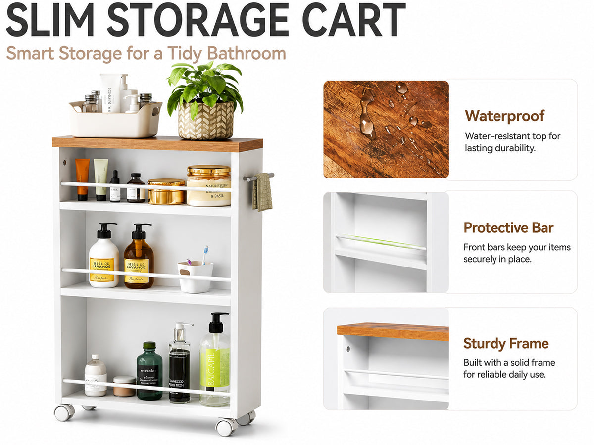 Ziva 4-Tier Slim Kitchen Rolling Cart