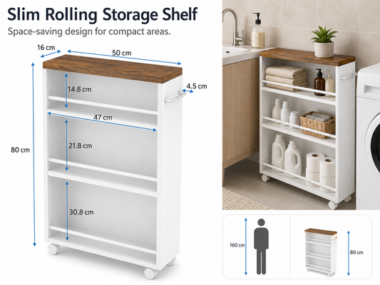 Ziva 4-Tier Slim Kitchen Rolling Cart