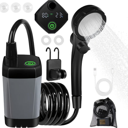 Portable Camping Shower – 6000mAh Rechargeable Camping Shower Pump with USB Cable & Electric Shower Head Sprayer