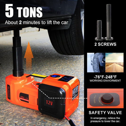 Electric Hydraulic Car Floor Jack 5 Ton 12V Built-in Tire Inflator Pump