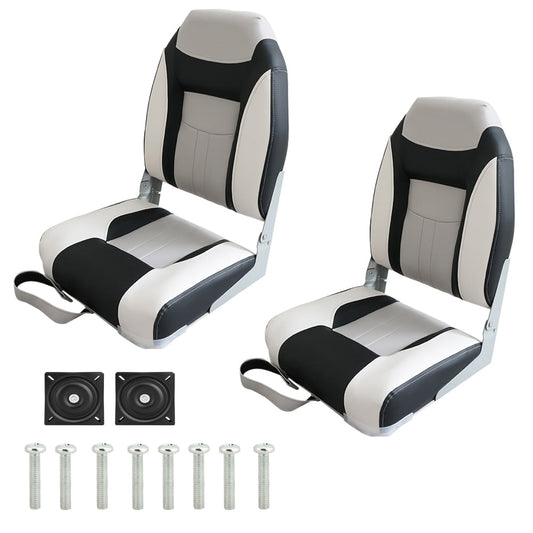Boat Seats – 2PCS Folding Marine Helm Captain Chairs with Swivel Bases