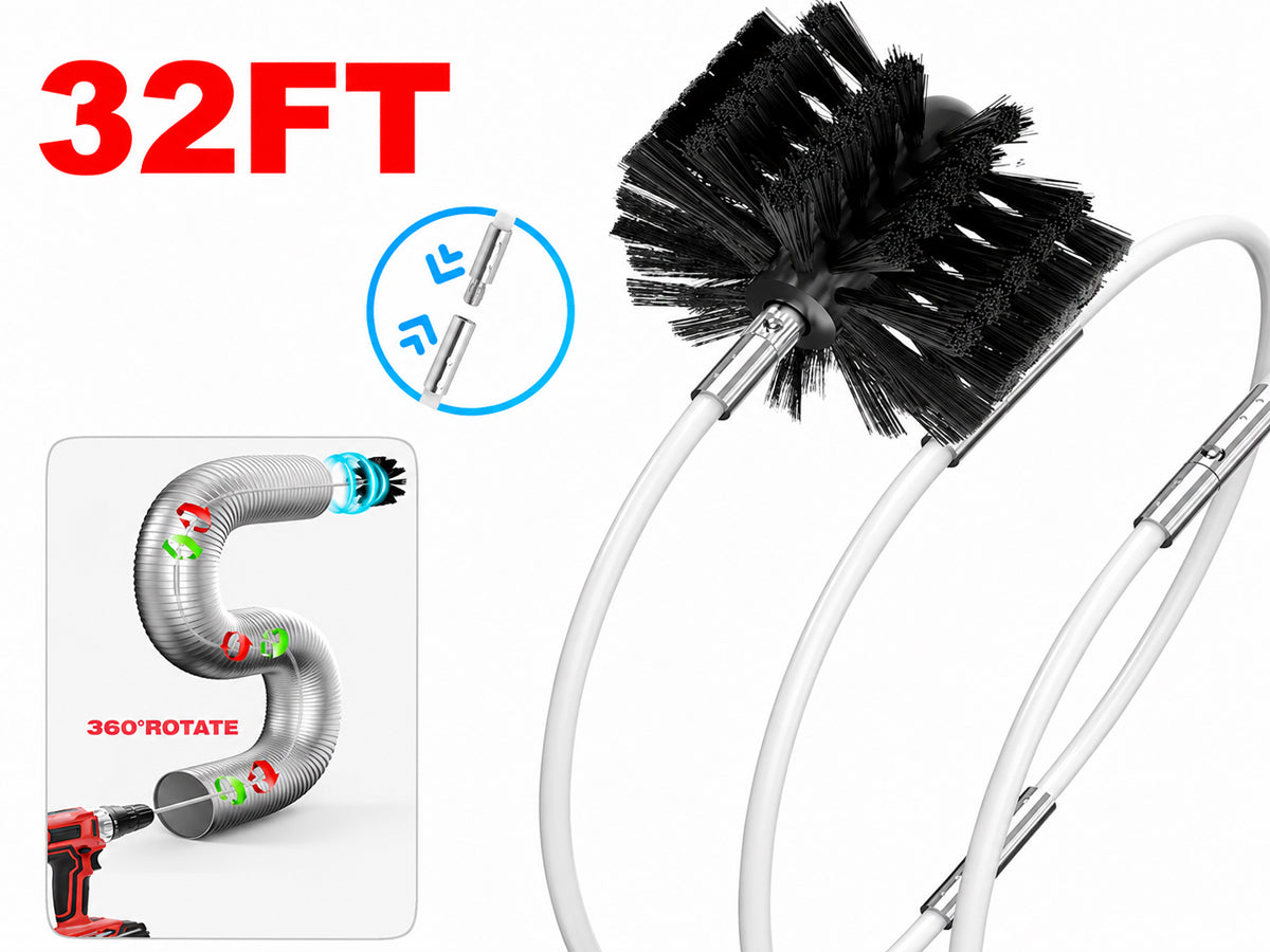 Chimney Cleaning Brush Kit for Fireplace & Flue with Extendable Rods