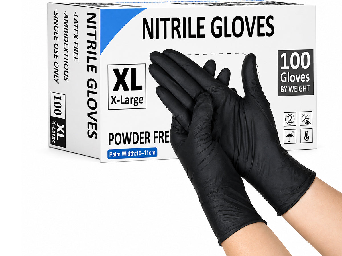 100x Disposable Nitrile Gloves Black - XL