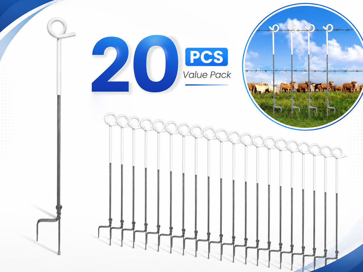 20x Electric Fence Pigtail Posts Steel Tape Fencing Electric Fencing