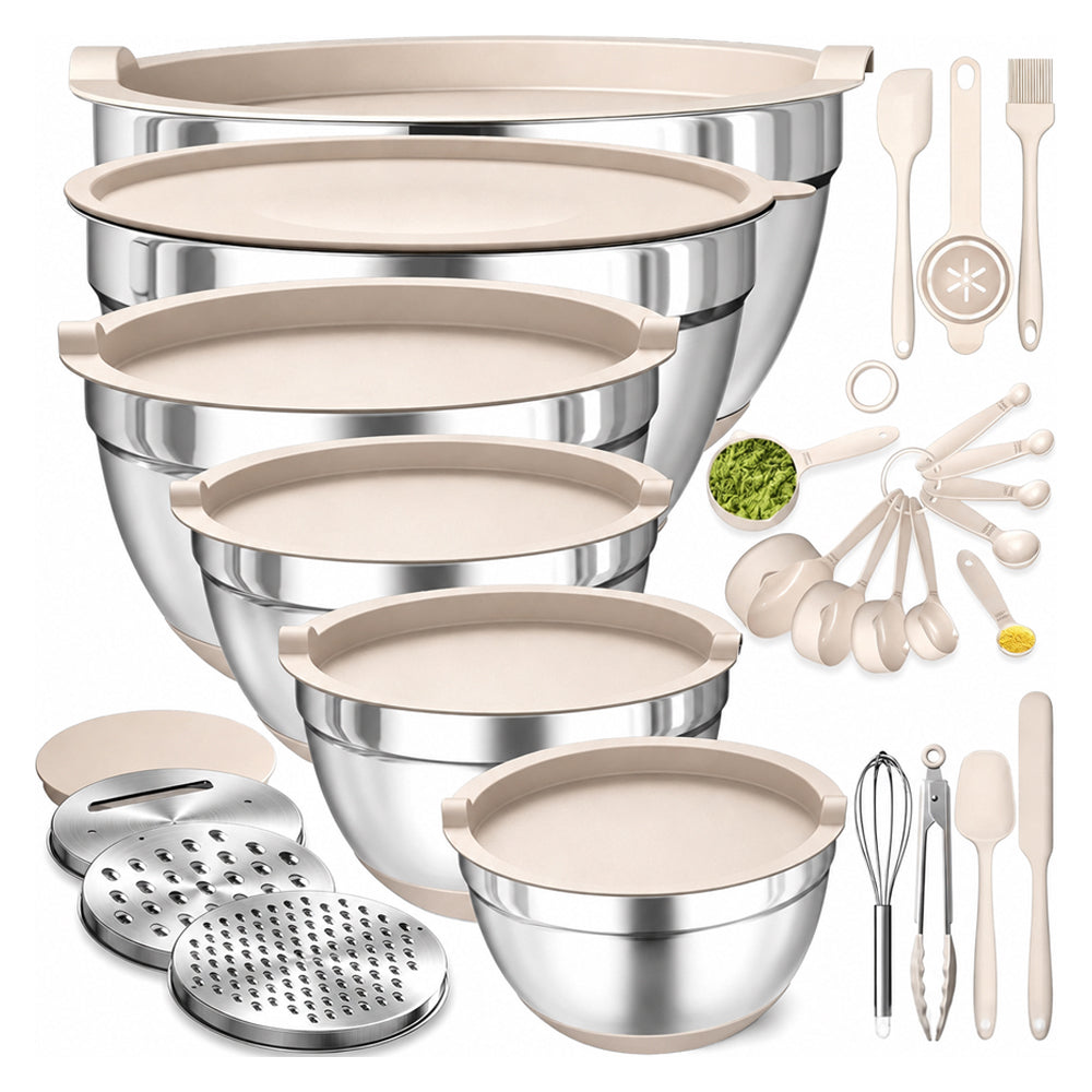 26PCS Mixing Bowls Set Stainless Steel with Lids & Kitchen Tools