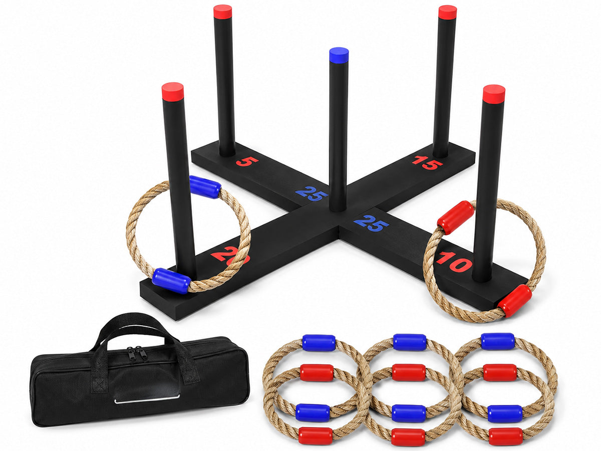 Ring Toss Game with 6 Rings, Carry Case & 4 Games – Kids Adults Outdoor Fun