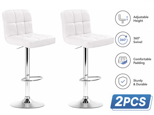 Adjustable Bar Stools White (Set of 2)