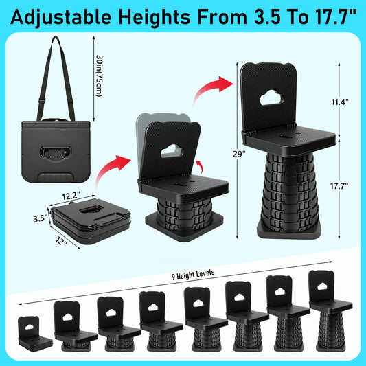 Upgraded Collapsible Stool with Backrest, Portable Folding Telescopic Stool with Carry Bag