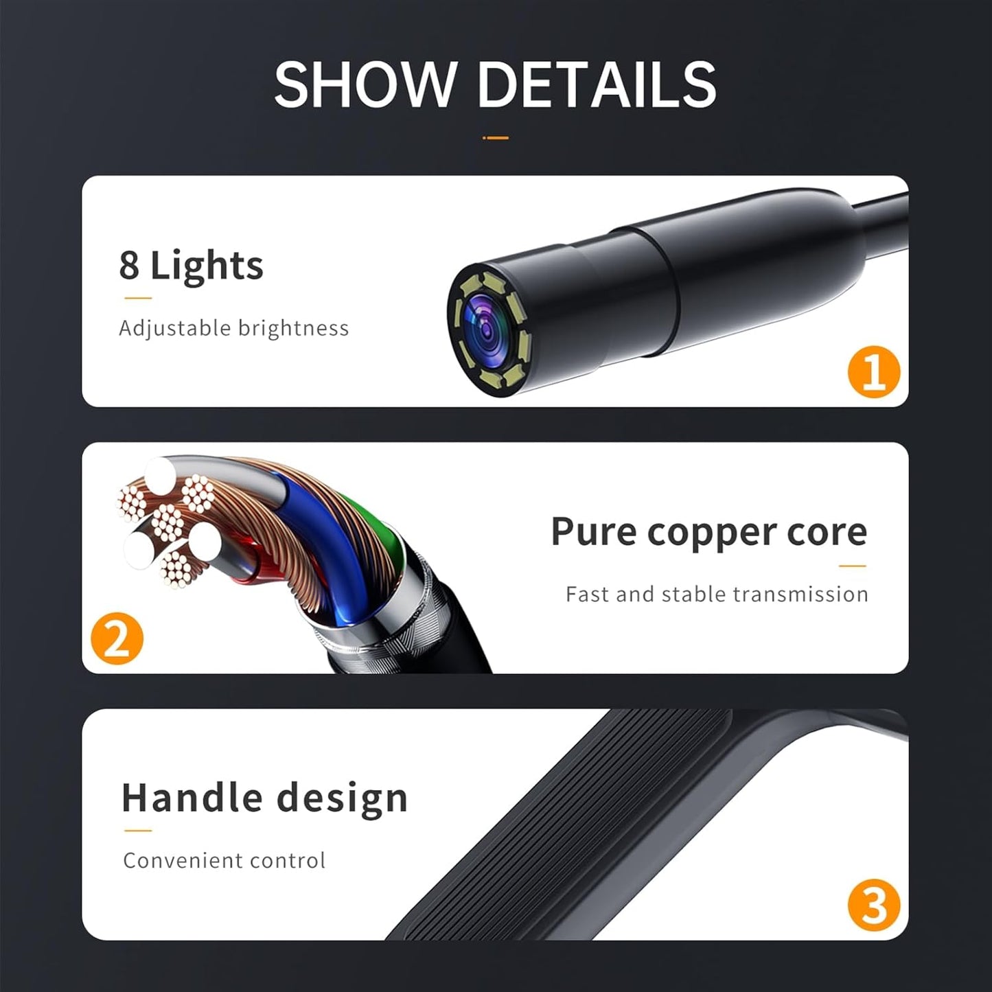 4.3" LCD Full HD Endoscope Handheld Inspection Camera - 2M Cable
