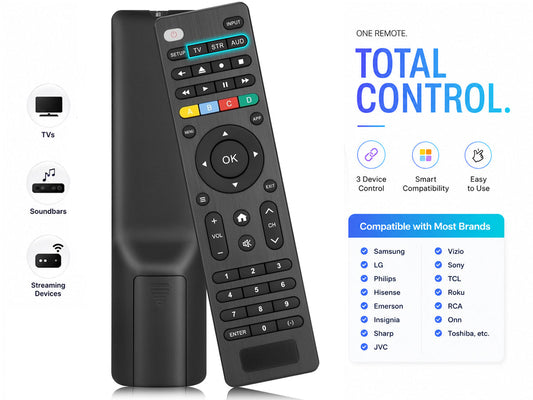 Universal TV Remote – Infrared Replacement Remote for Samsung, LG, TCL, Hisense, Sony, Vizio, Philips and Selected DVD and Blu-Ray Players