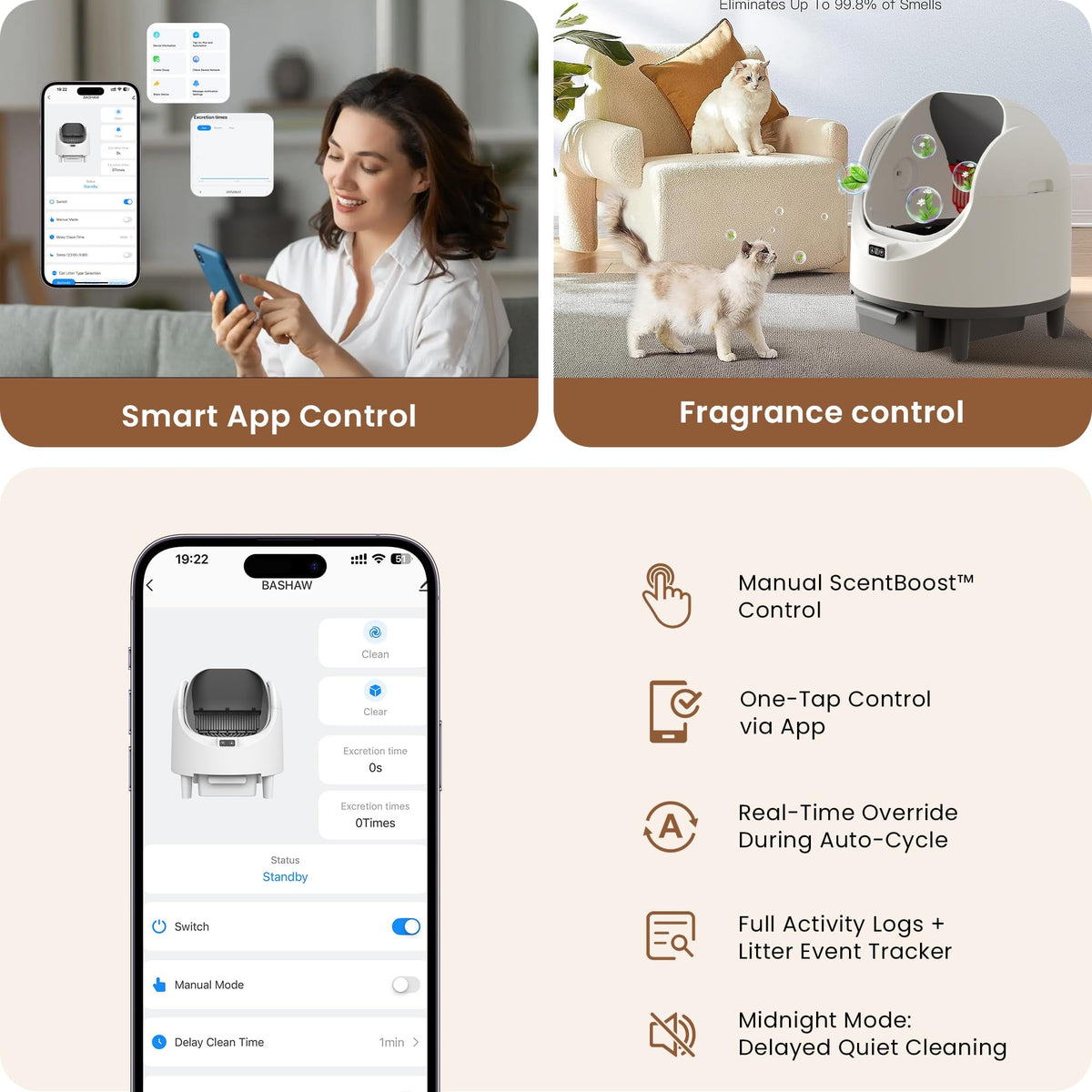 Automatic Cat Litter Box Self-Cleaning Large Smart Cat Litter Box Toilet App Control