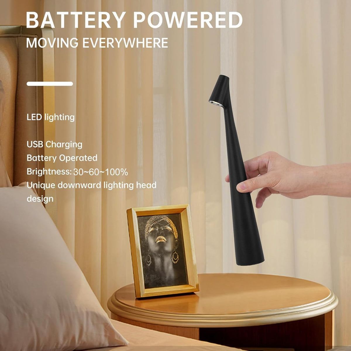 LED Desk Lamp – Portable Cordless Rechargeable Lamp with 2000mAh Battery