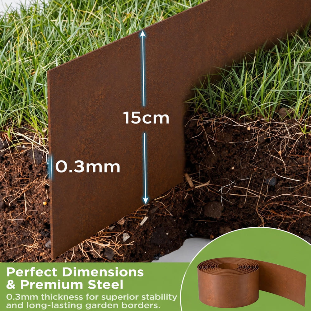 Garden Edging Flexible Rusty Metal Landscape Border - 5m