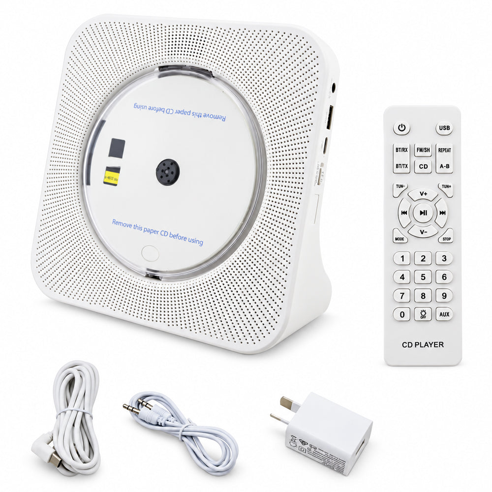 Portable CD Player Bluetooth FM Radio USB Rechargeable White