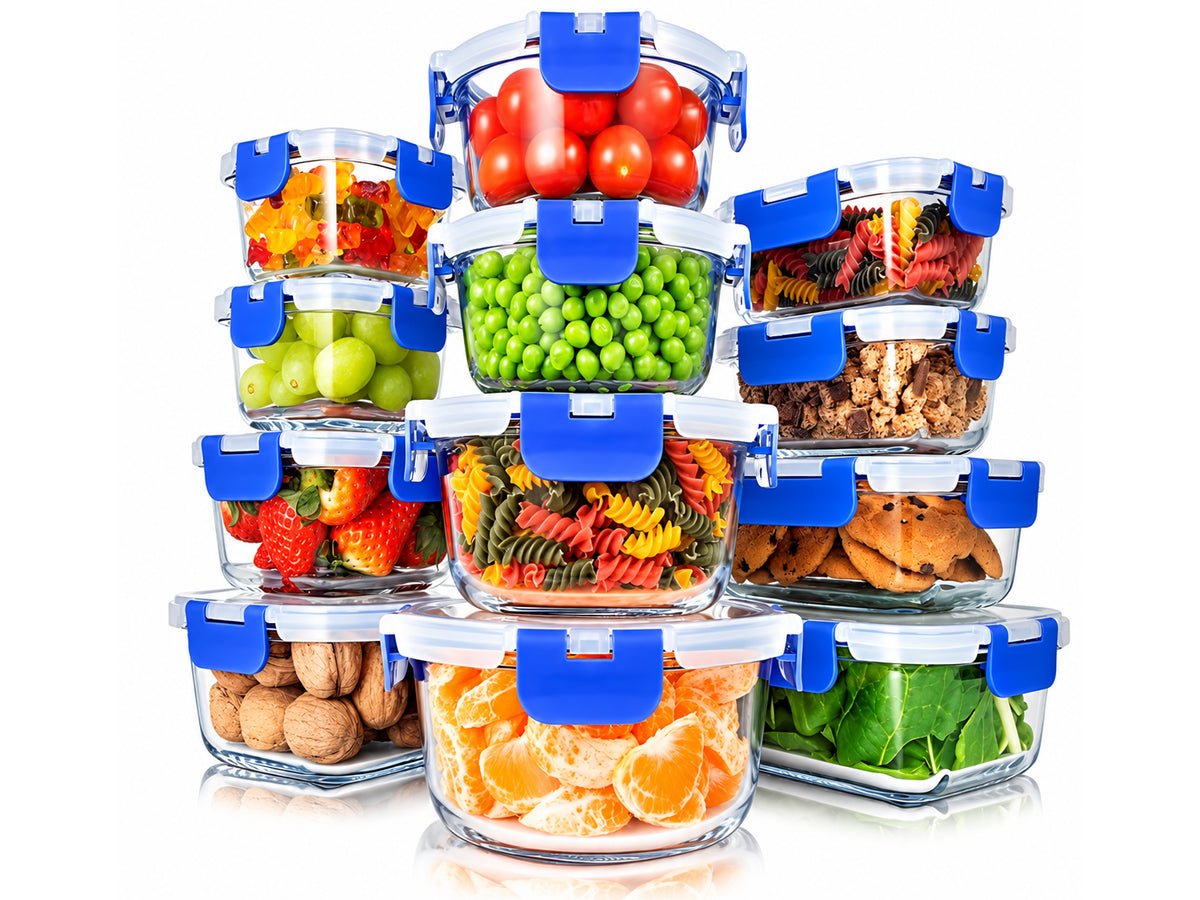 24-Piece Glass Storage Containers Set with Leak-Proof Lids