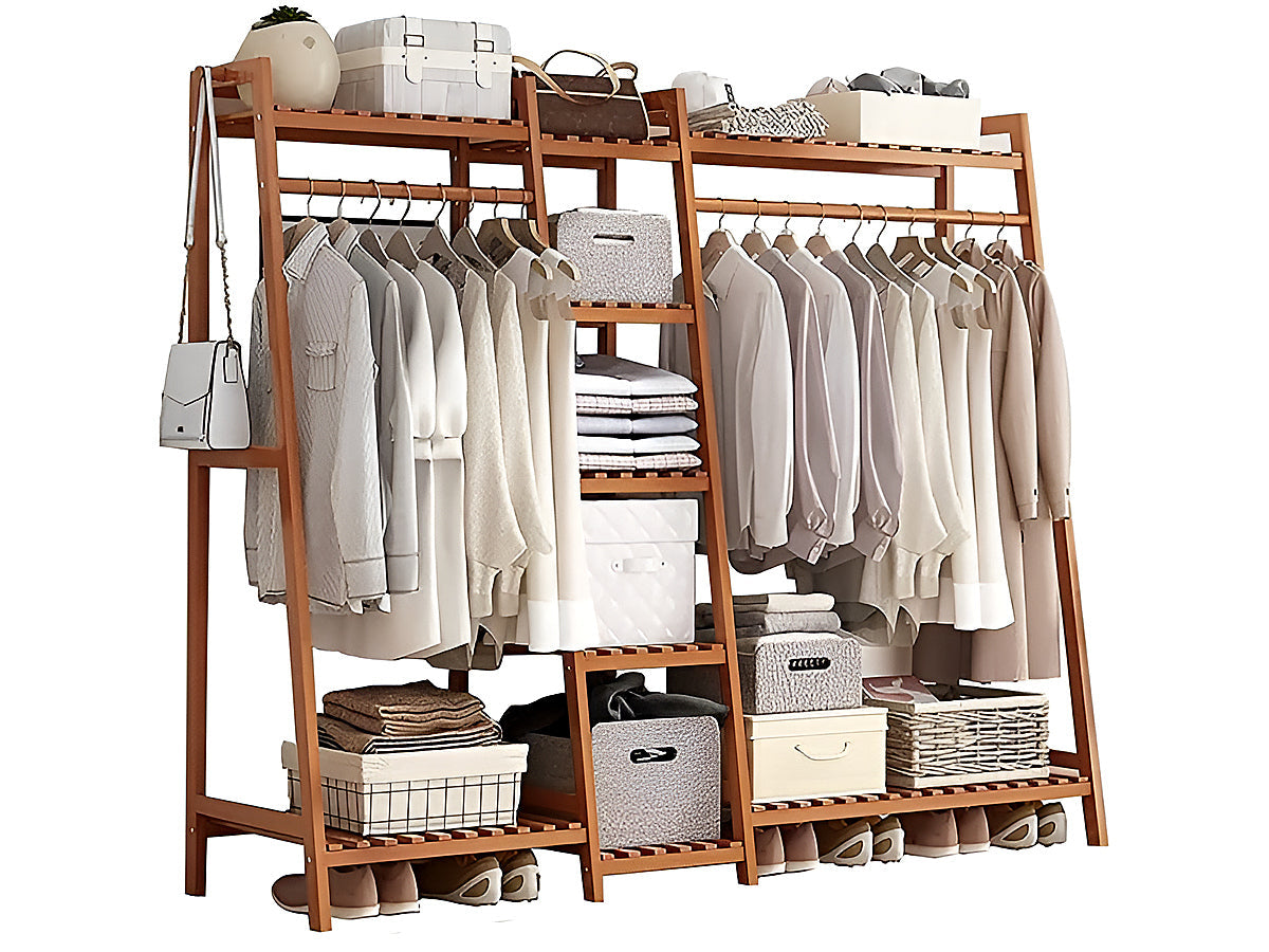 Bamboo Wardrobe Clothes Rack Organizer