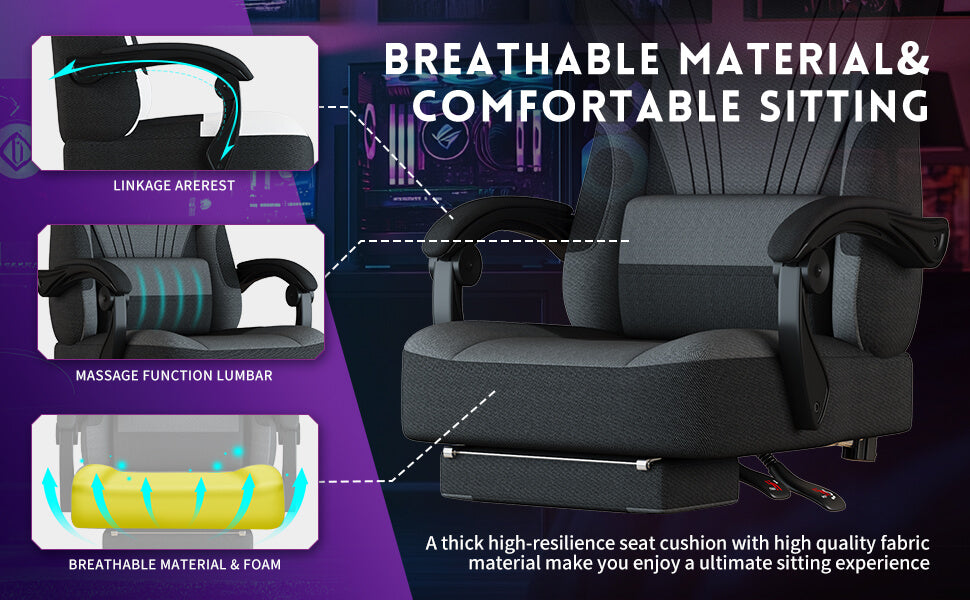 Gaming Chair with Headrest and Lumbar Support