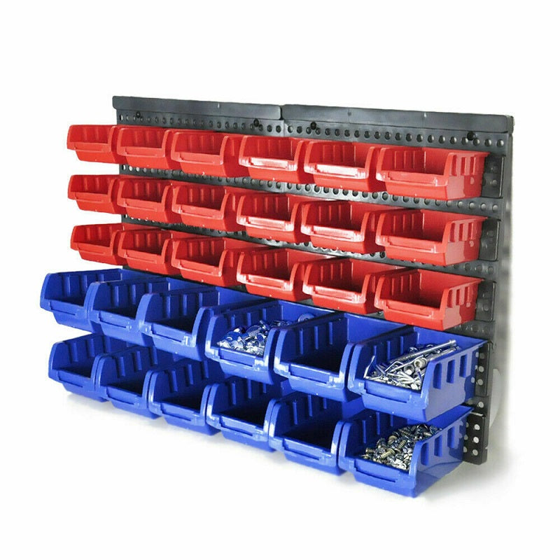 Wall Mounted Garage Organiser / Parts Rack With 30 Bins
