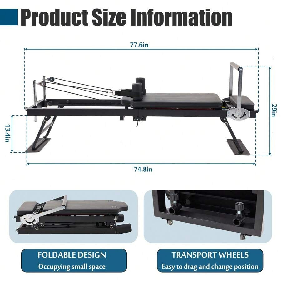 Foldable Pilates Reformer Machine With Headrest