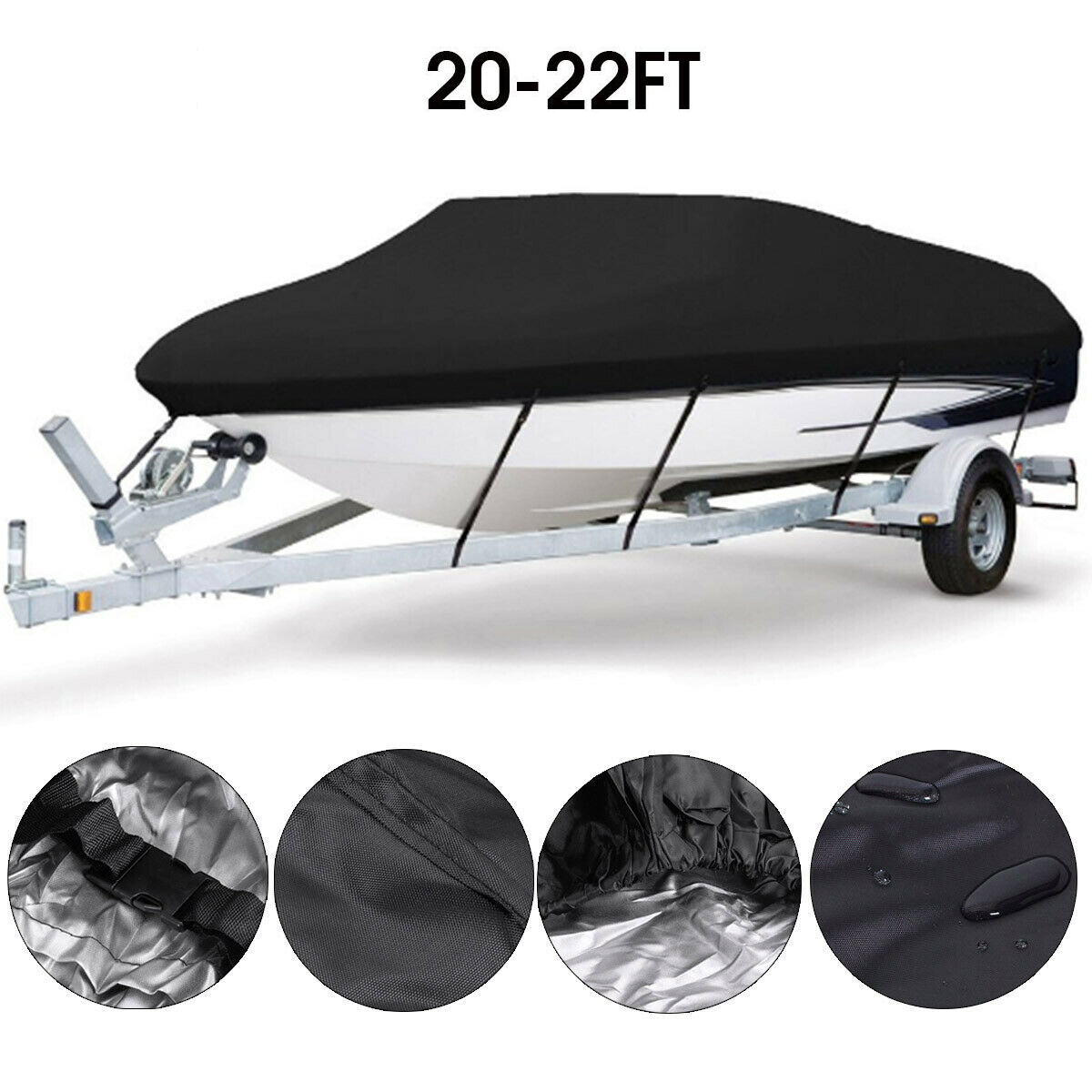 Boat Cover Heavy Duty – 600D Black Trailerable Boat Cover for 20–22ft V-Hull