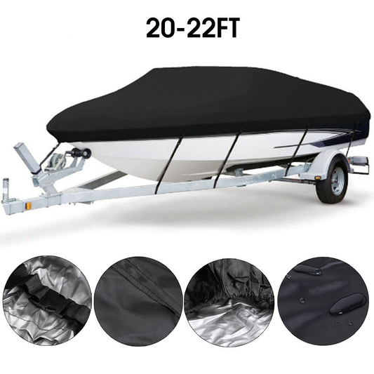 Boat Cover Heavy Duty – 600D Black Trailerable Boat Cover for 20–22ft V-Hull