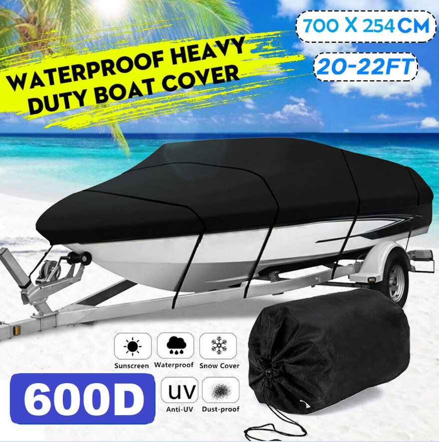 Boat Cover Heavy Duty – 600D Black Trailerable Boat Cover for 20–22ft V-Hull