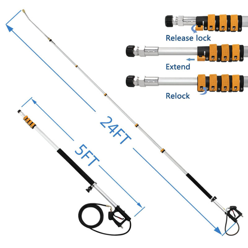 Telescoping Pressure Washer 7.3m Pole with Harness