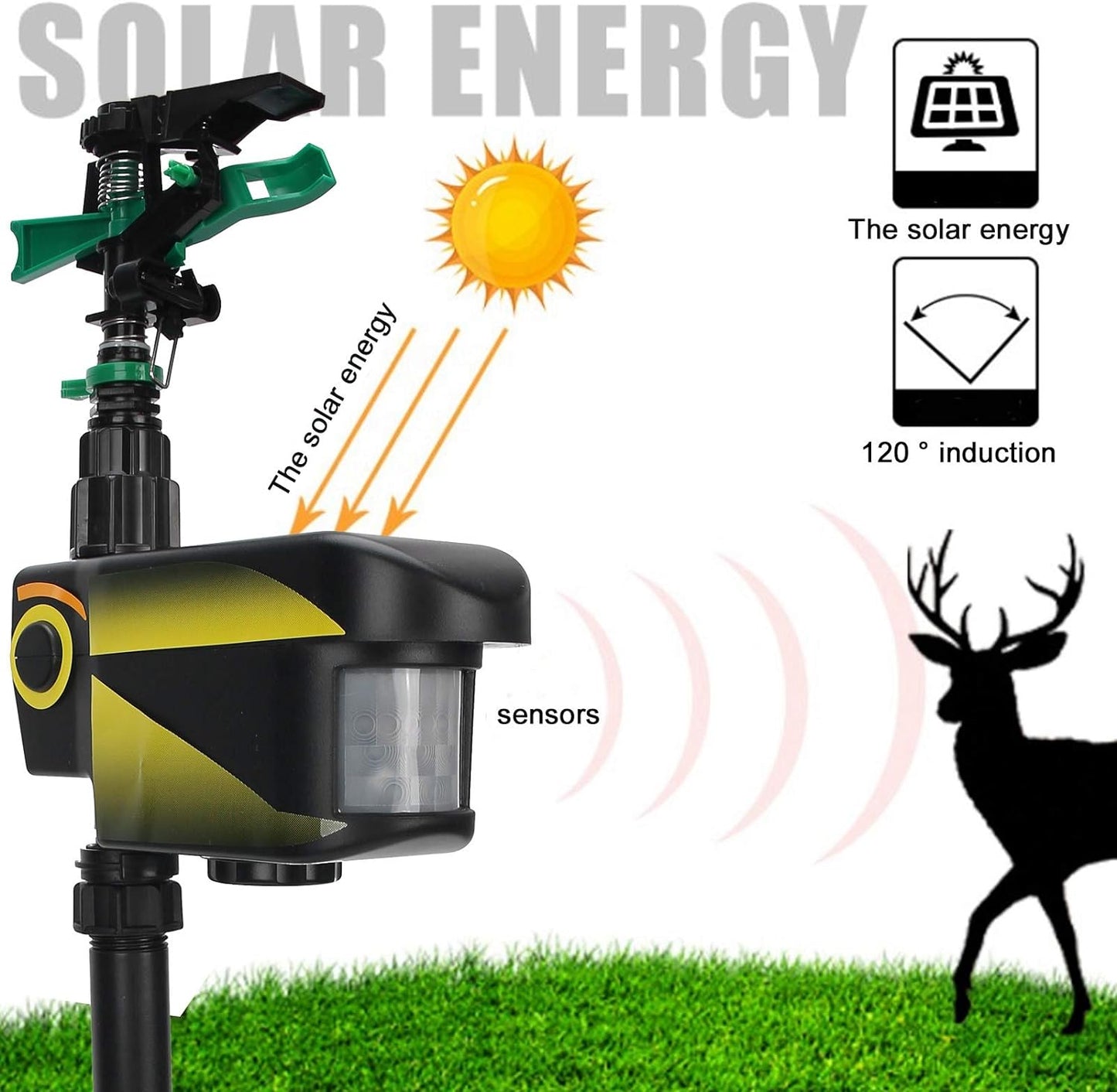 Motion Activated Garden Sprinkler Solar Powered Animal Repeller Water Jet