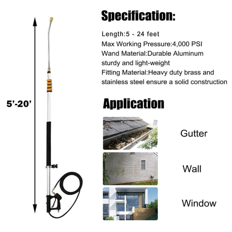 Telescoping Pressure Washer 6.2m Pole with Harness