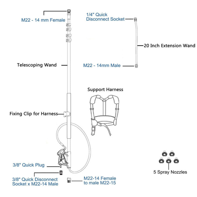 Telescoping Pressure Washer 6.2m Pole with Harness