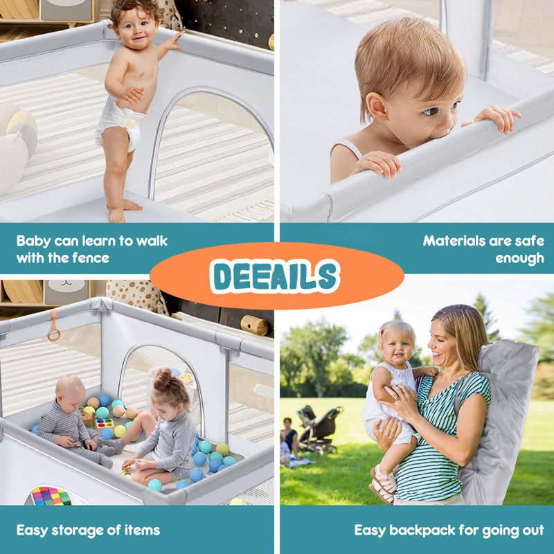 Portable Playpen Fence Gate Wall Fence Barrier Play Gym Mat 150cm
