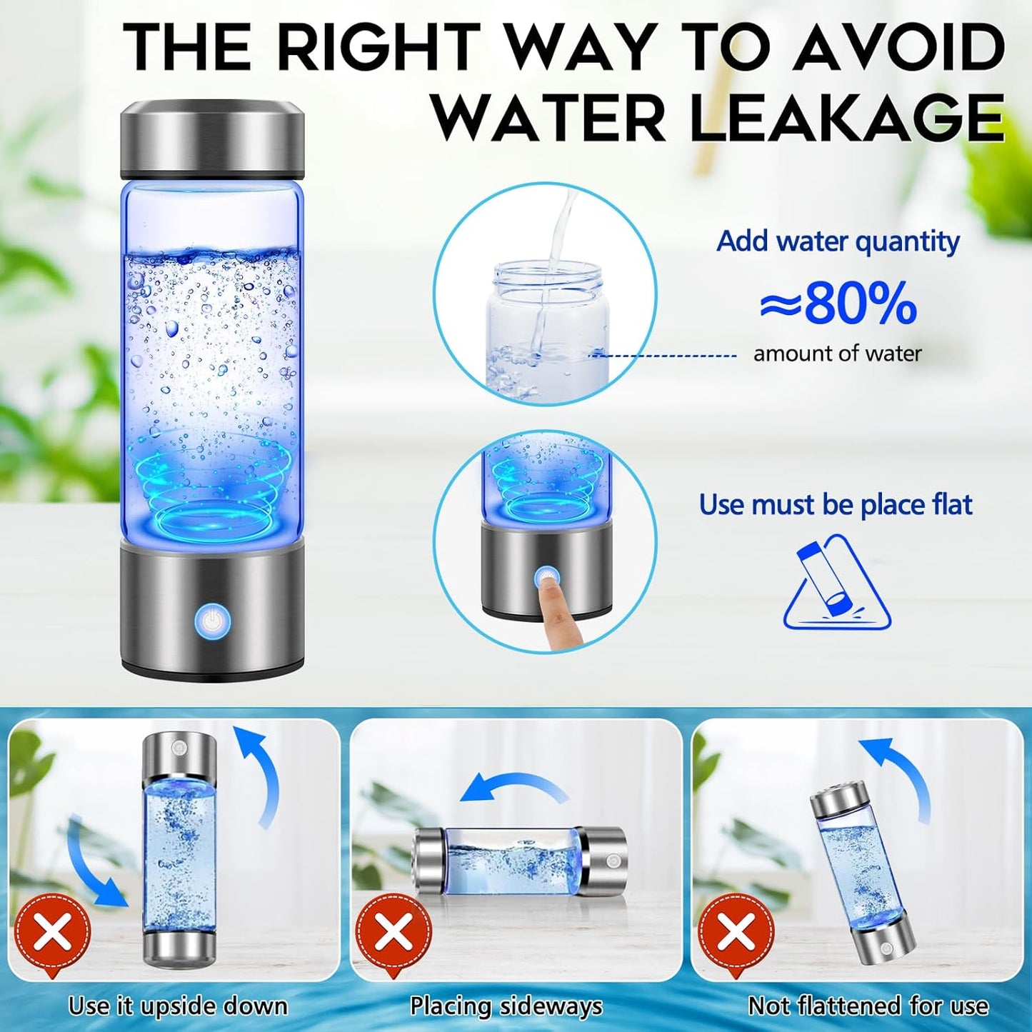 450ml Hydrogen Generator Water Bottle USB Hydrogen Water Ionizer Machine Portable Rechargeable Hydrogen-Infused Water Maker
