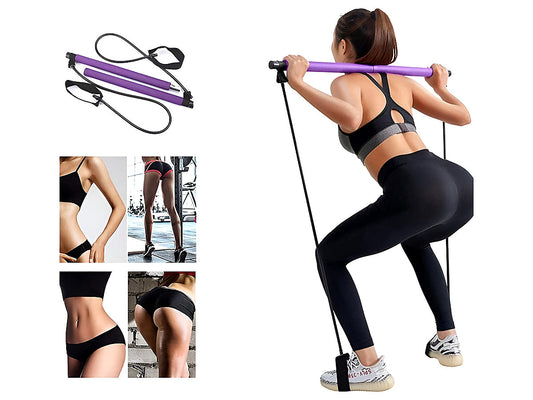 Portable Pilates Bar Kit with Resistance Band-Purple