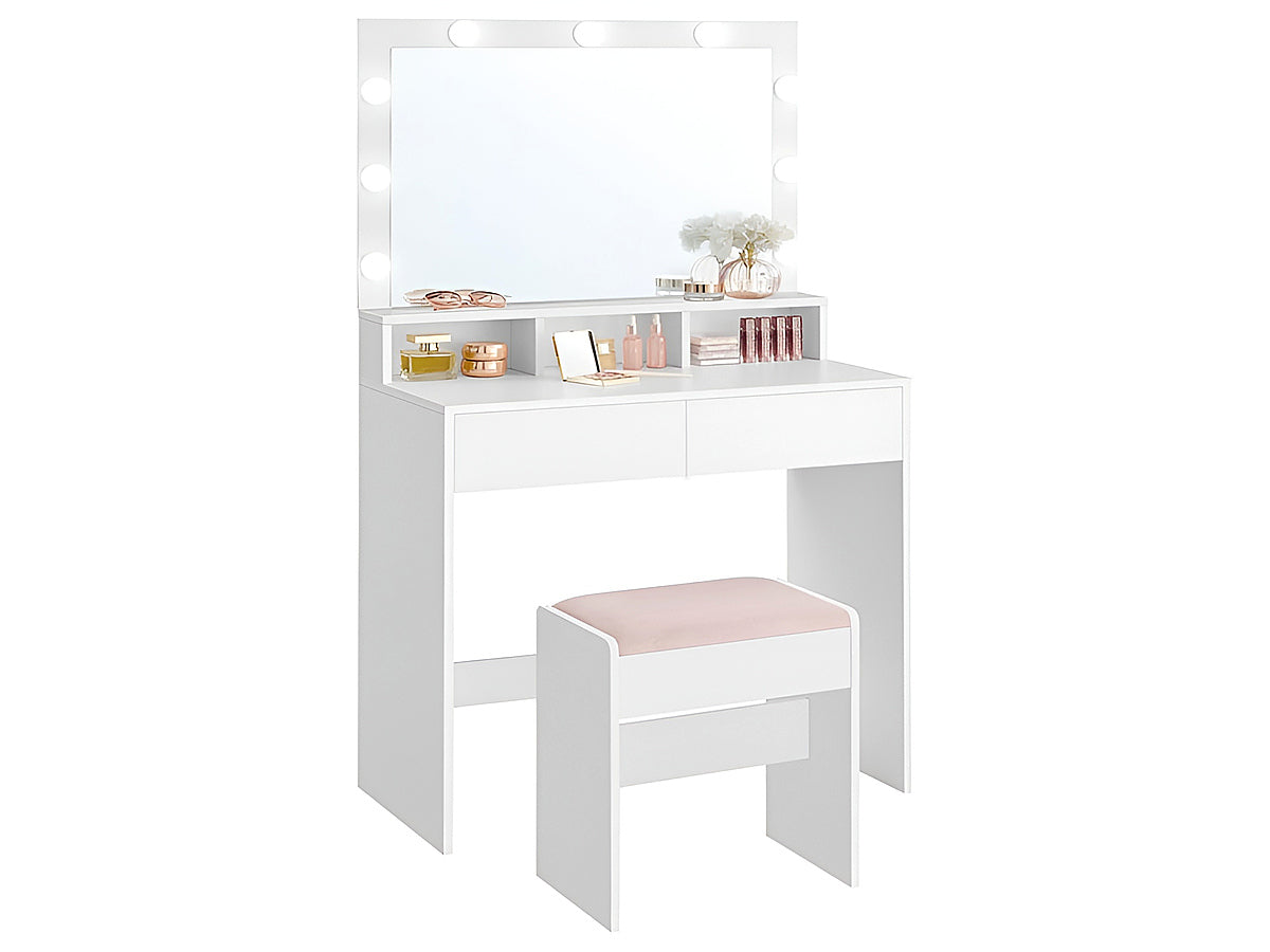 Ziva Dressing Table with Drawers and Lighted Mirror and Stool