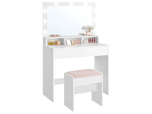 Ziva Dressing Table with Drawers and Lighted Mirror and Stool