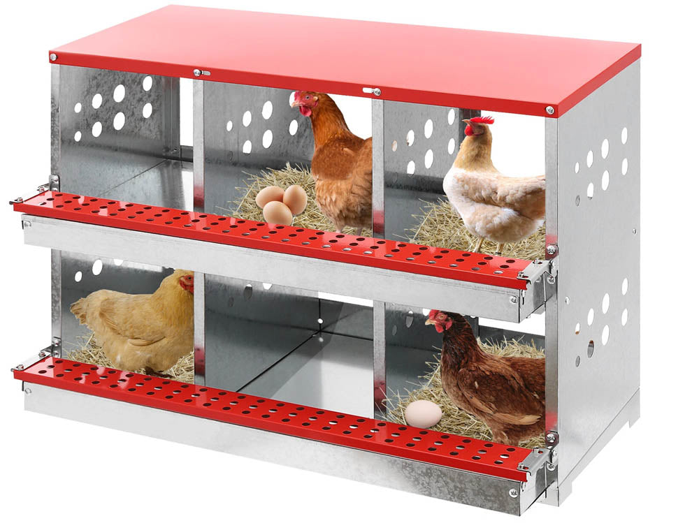 Nesting Box Chicken Hen Roll Away Laying Nest Boxes Chook Brooder 6 Compartment