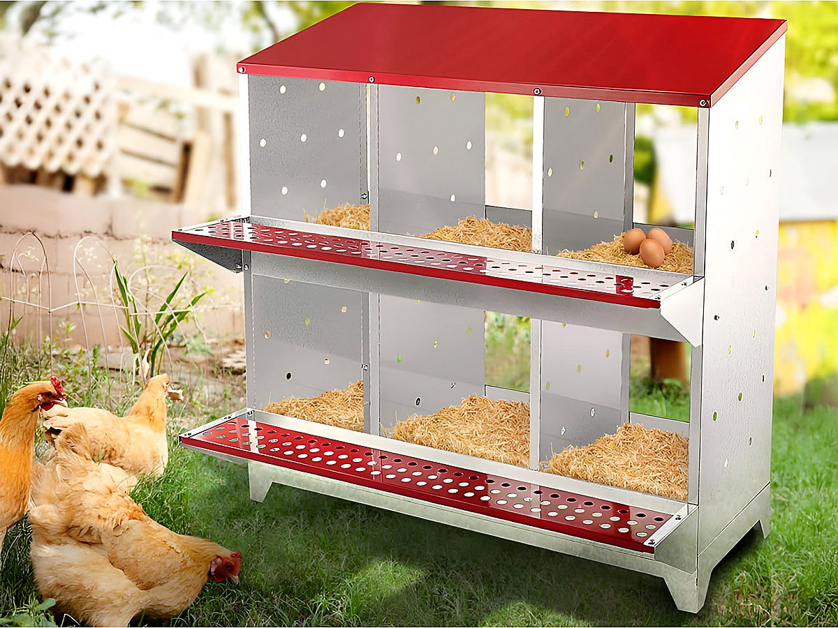 Nesting Box Chicken Hen Roll Away Laying Nest Boxes Chook Brooder 6 Compartment