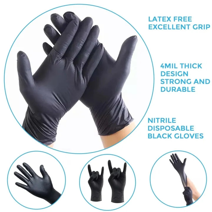 100x Disposable Nitrile Gloves Black - Medium