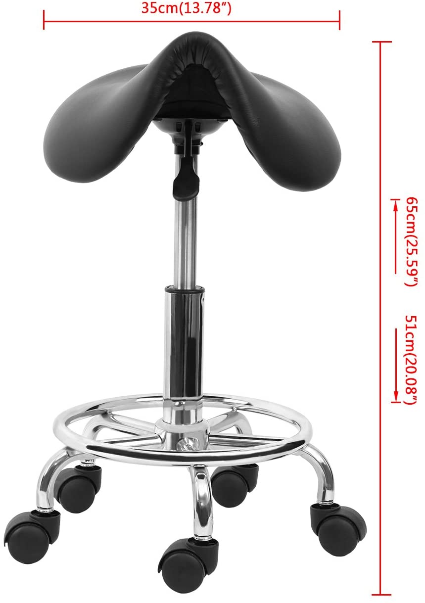 Rolling Stool Chair PU Leather Height Adjustable Swivel Drafting Work SPA Shop Medical Salon Stools with Wheels Office Chair,Black
