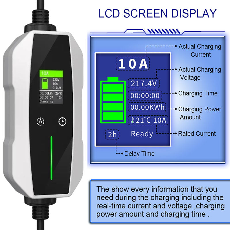 Smart EV Charger Type 2 - 2.3kW | 10A | 5Metre