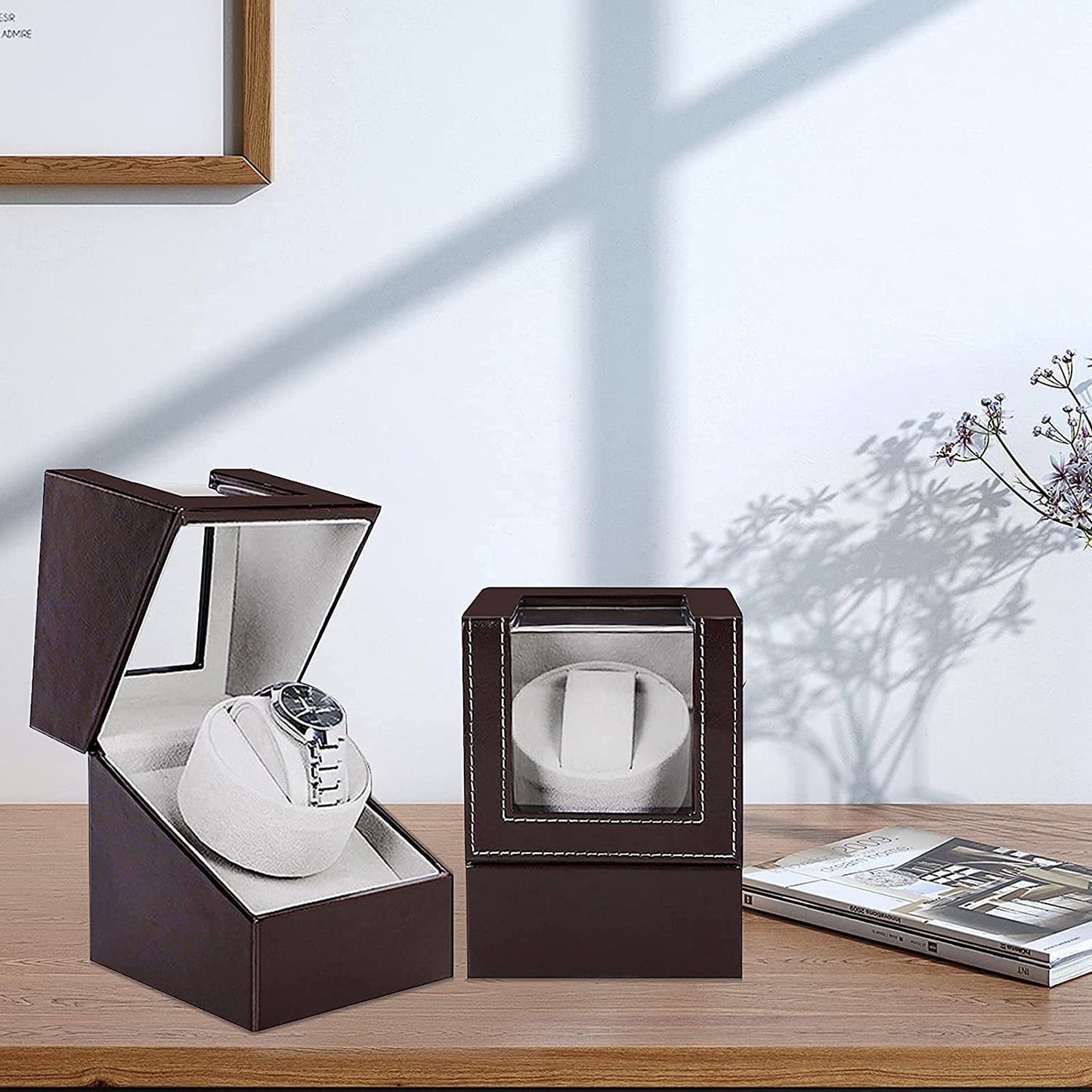 Automatic Quad Watch Winder Wood Display Box Motor Rotation Storage