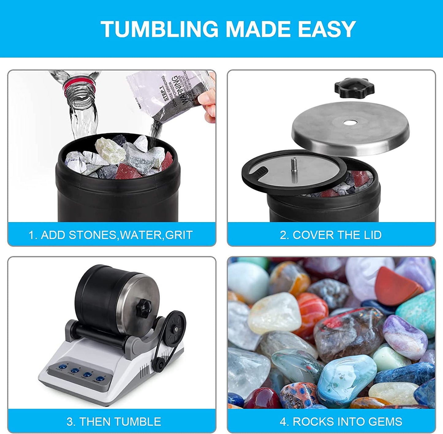 Rock Tumbler Kit, Rock Tumbling set, Gemstone Polisher