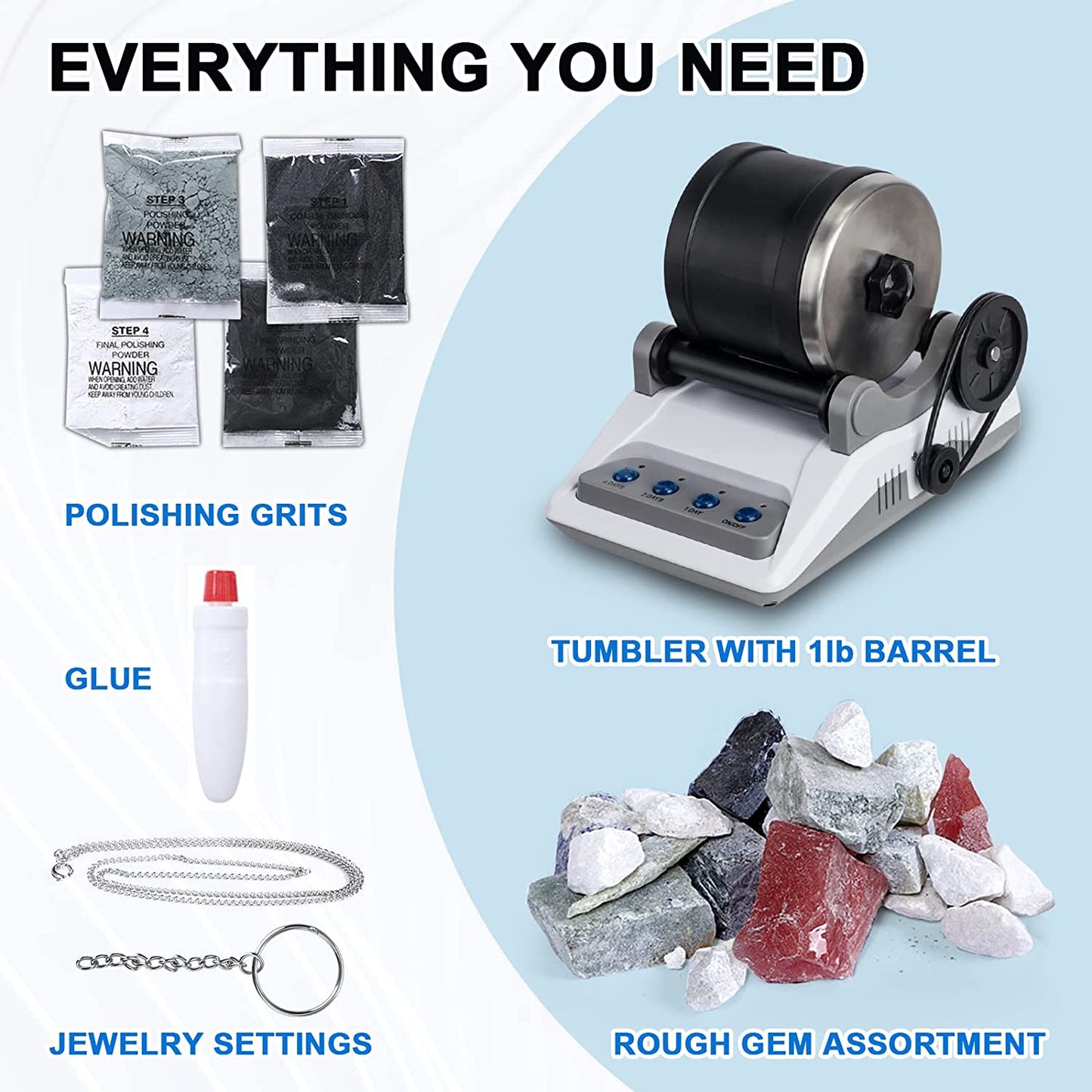 Rock Tumbler Kit, Rock Tumbling set, Gemstone Polisher