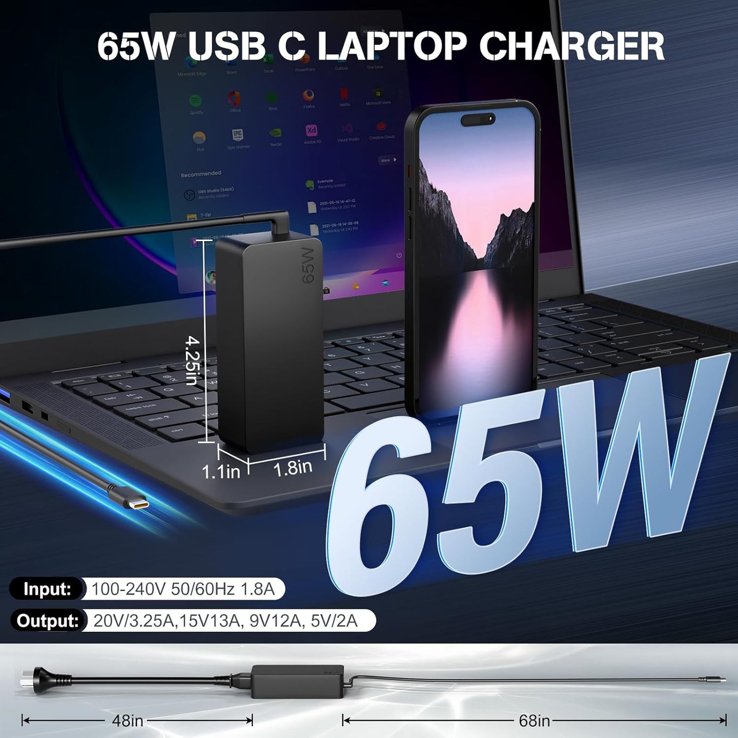 65W Lenovo Laptop Charger Type C