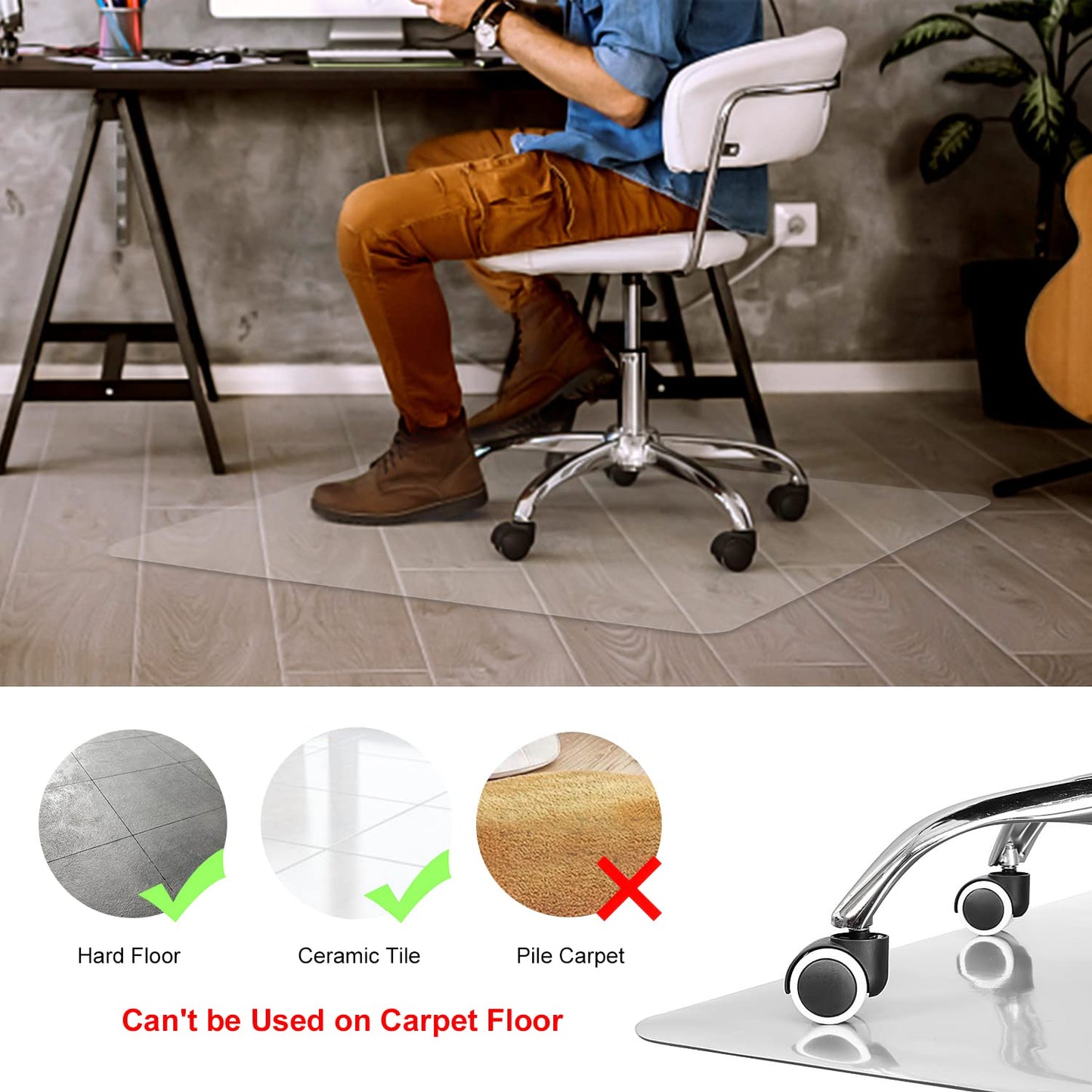 Clear Chair Mat - Transparent Office Home Floor Protector Mat, 2mm Thickness, 120cm x 90cm