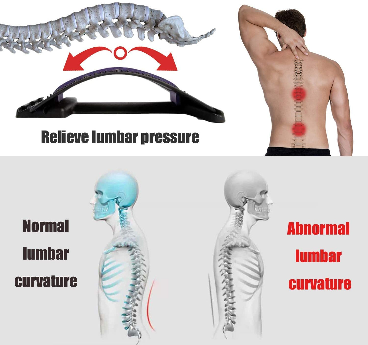 Back Stretcher for Lower Back Pain Relief, Multi Level Lumbar Support Spine Board for Bed, Chair and Car